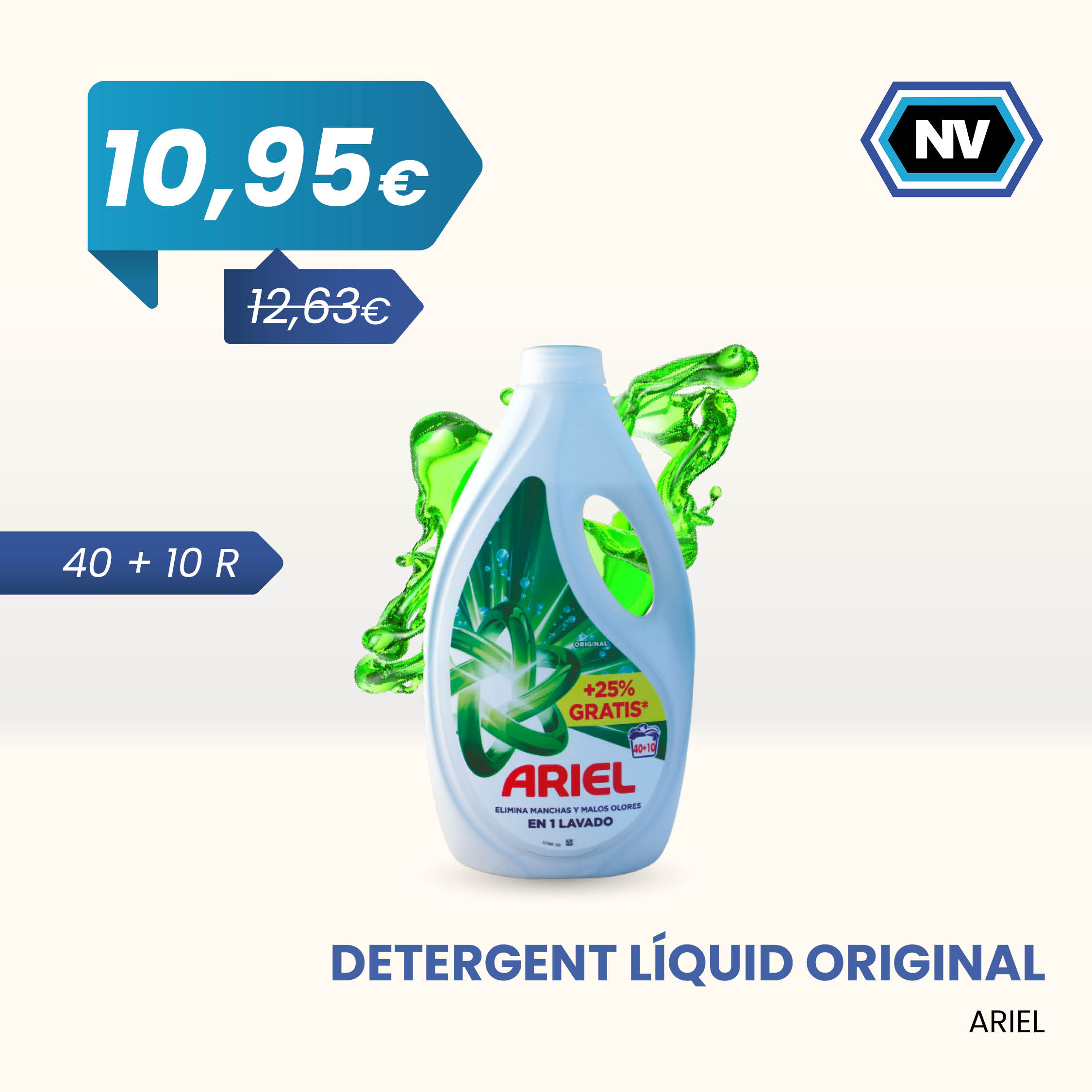 DETERGENT LÍQUID ORIGINAL ARIEL 40 + 10 R