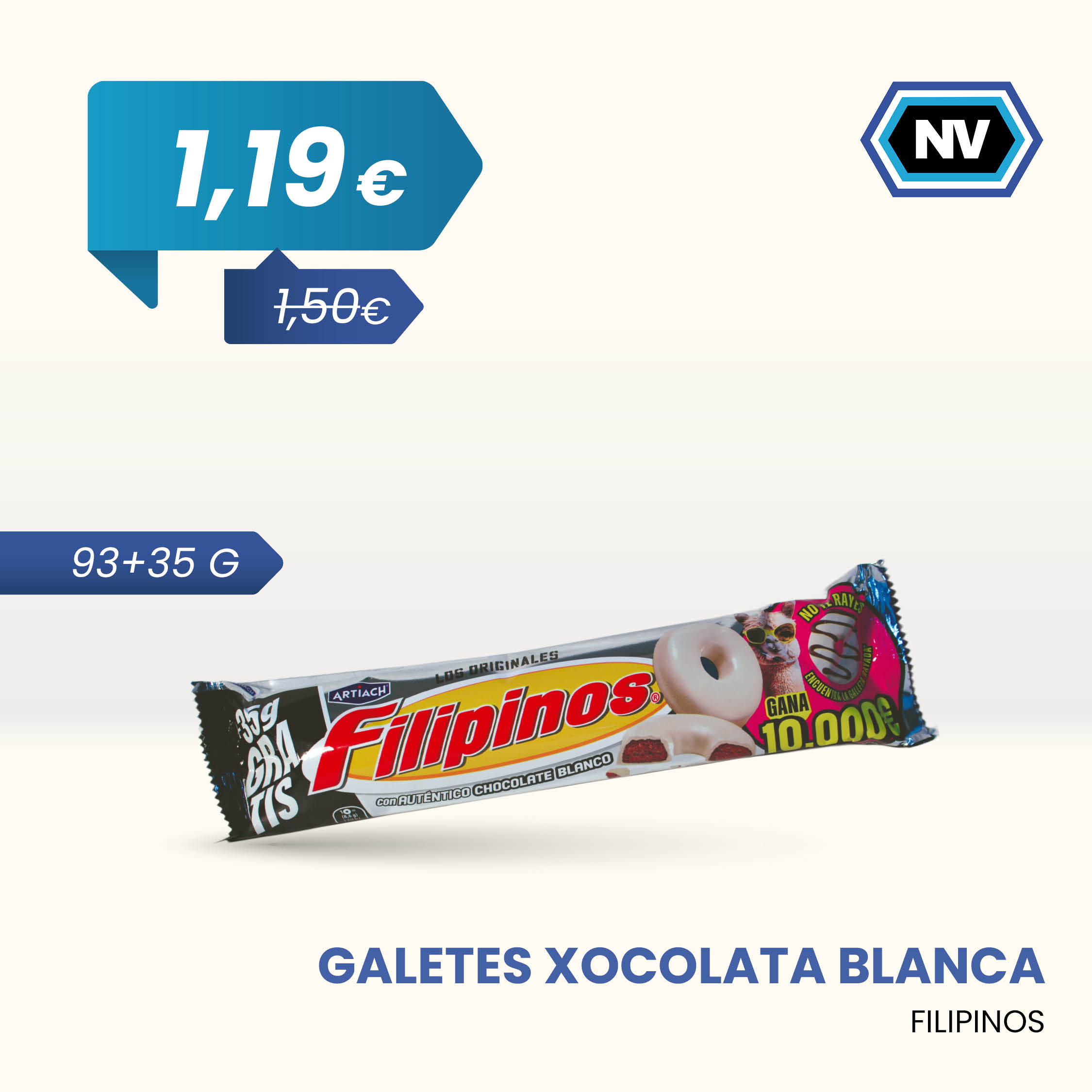 GALETES XOCOLATA BLANCA FILIPINOS 93+35 G