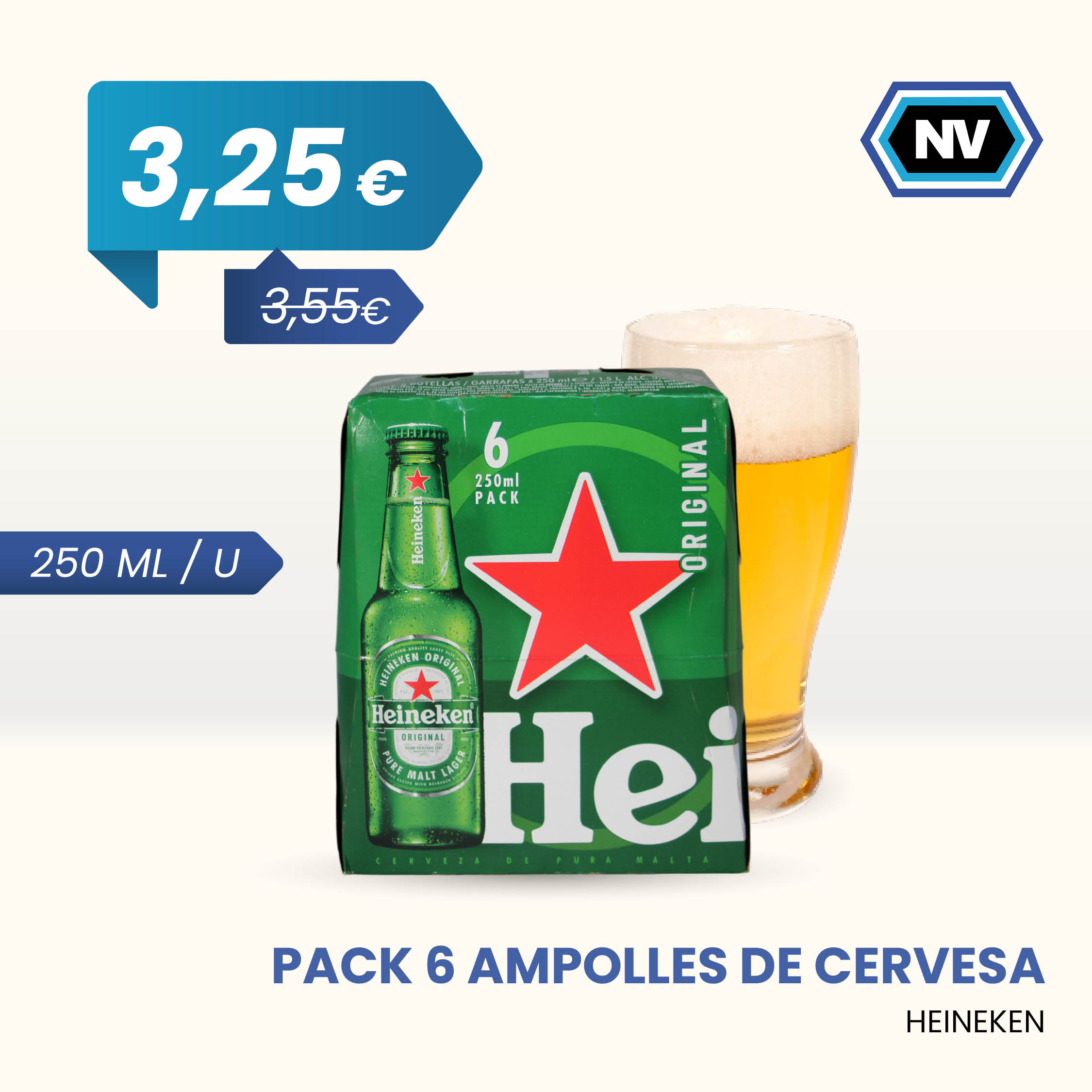 PACK 6 AMPOLLES DE CERVESA HEINEKEN 250 ML / U
